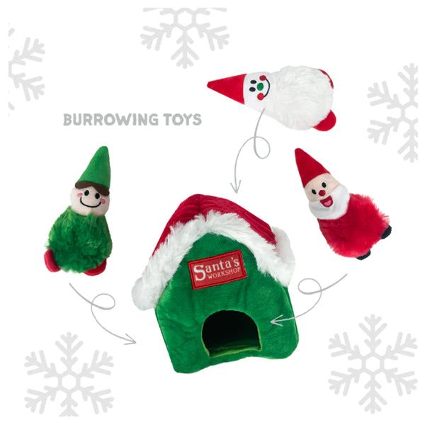 Snuggle Friends Christmas Burrowing Santa House Dog Toy, Pet Essentials Warehouse
