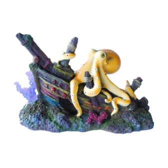 Aqua Care Ornament Sunken Ship & Octopus, Ship Ornament, Ornament for fish tanks, Pet Essentials Warehouse