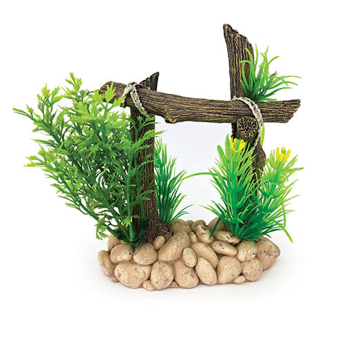  Aqua Care Ornament Wood Railing with Plant, Fish Tank Ornaments, Ornaments for fish tanks, pet Essentials Warehouse, Fish