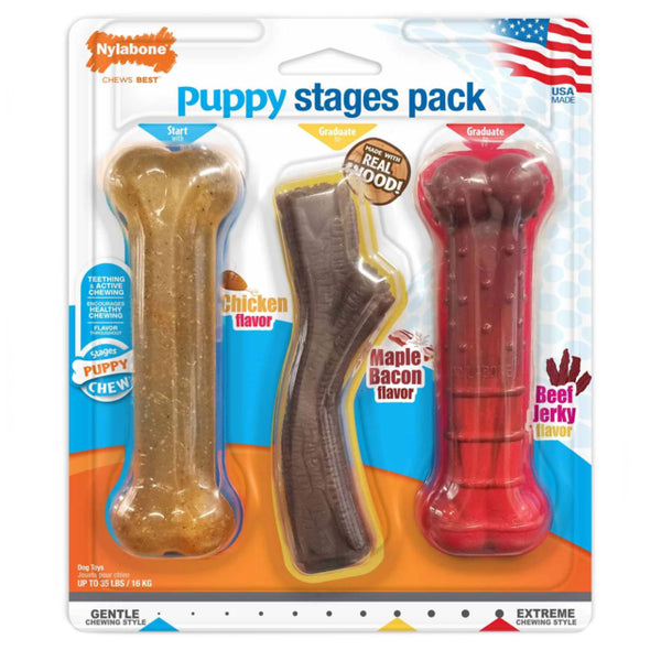 Nylabone Puppy Stages Triple Pack Dog Toy, Puppy chew toy, Puppy stage, Pet Essentials Warehouse
