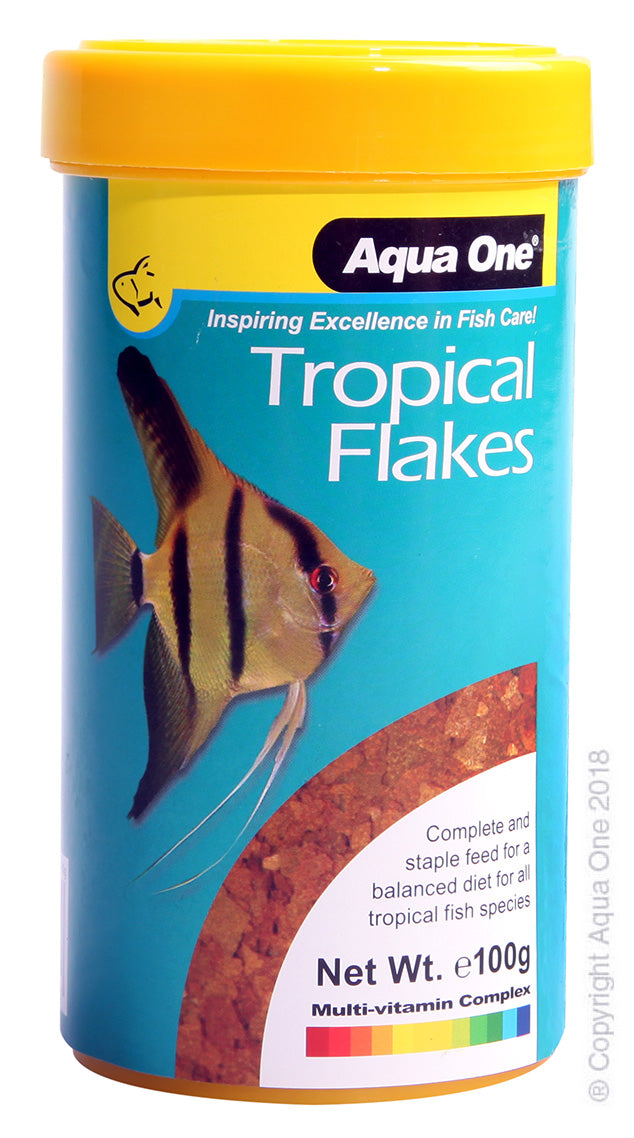Aqua One Tropical Flakes Fish Food 100g, Pet Essentials Warehouse, Fish Food Flakes