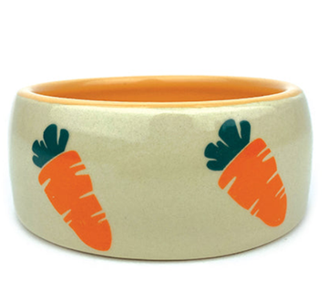 Pipsqueak Small Animal Ceramic Bowl with carrot prints, ceramic bowl for rabbits, pet essentials warehouse