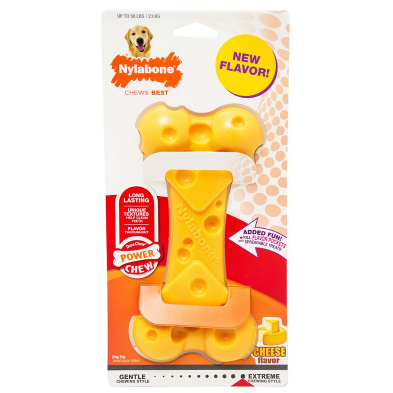 Nylabone Power Chew Cheese Bone Dog Toy, Large dog chew toy, Cheese flavor, Pet Essentials Warehouse