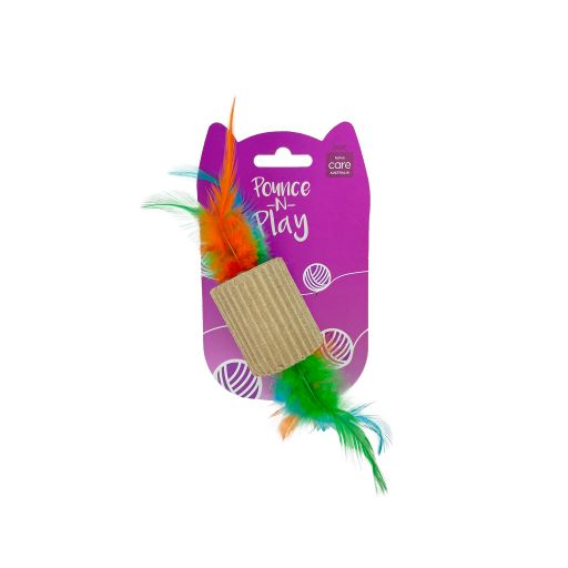 Pounce N Play Cardboard Roller with Feather, Allpet Cardboard cat toy, pet essentials warehouse