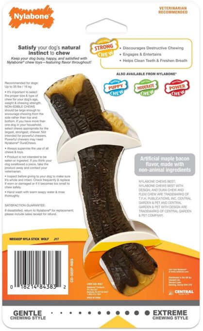 Nylabone Strong Chew Wood Stick Dog Toy, Back of packaging, Barcode, Pet Essentials Warehouse