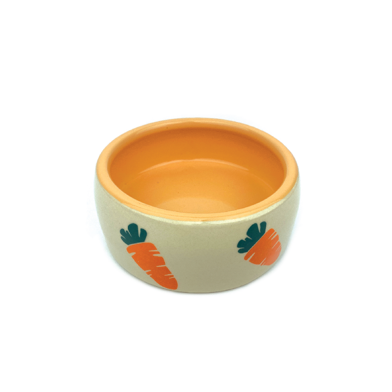 Pipsqueak Small Animal Ceramic Bowl with orange carrot prints, carrot rabbit ceramic bowl, pet essentials warehouse,