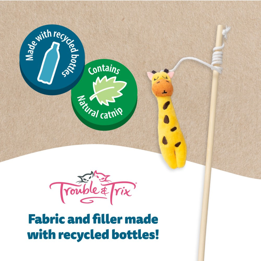 TROUBLE & TRIX RECYCLIES CAT TOY - GIRAFFE WAND, Cat toy, Cat nip cat toy, recycled cat toy, Pet Essentials Warehouse
