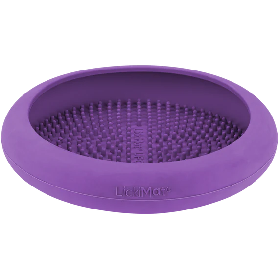 Lickimat UFO purple side view with no packaging, slow feeding bowls, Pet Essentials Warehouse, Pet City