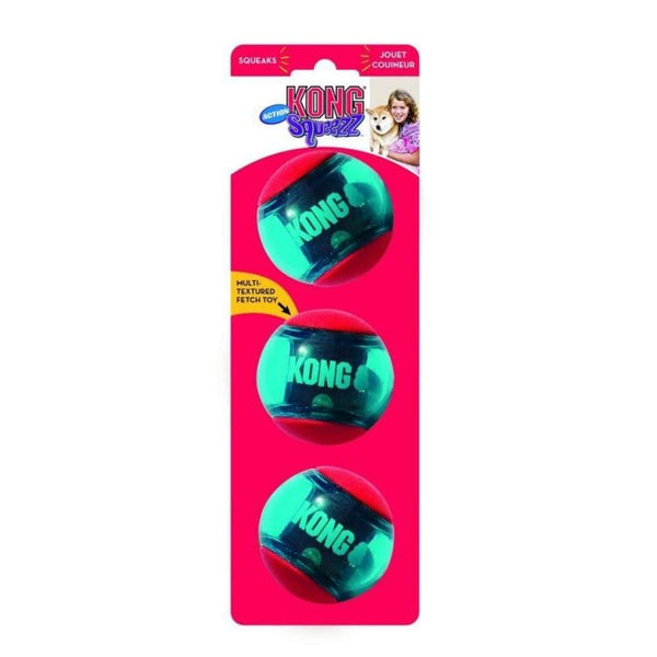 Kong Squeezz Action Ball Small 3 pack Dog Toy, Pet Essentials Warehouse