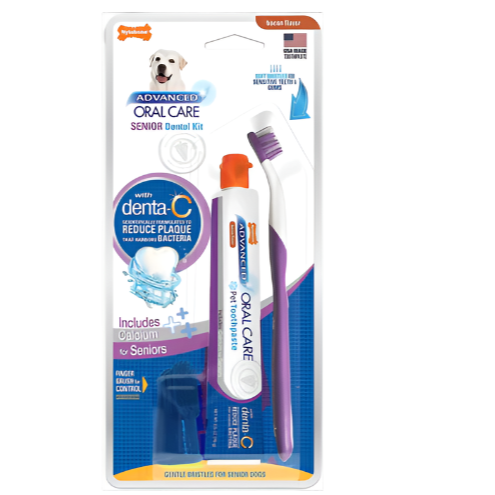 Nylabone Advanced Oral Care Senior Dental Kit Bacon Flavour, Senior dental kits, Nylabone, Dental care, pet Essentials warehouse