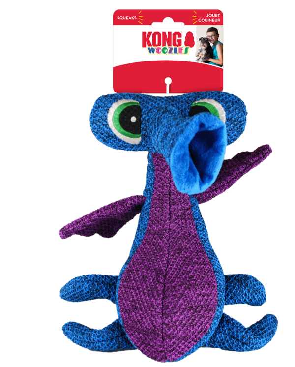 Kong Woozles Plush Squeaker Alien Blue Dog Toy, Pet Essentials Warehouse