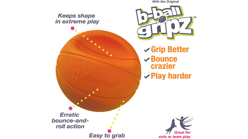 Nylabone Basketball Gripz Dog Toy, Basketball Dog Toy, Power play, Pet Essentials Warehouse, Poster, Bounces, Easy to grab