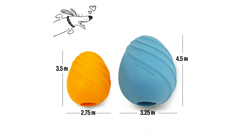 Nylabone Creative Play Eggi, Size comparison, Pet Essentials Warehouse