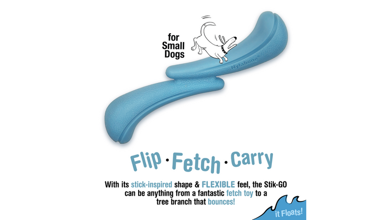 Nylabone Creative Play Stik-Go, Blue dog toy small, Flip, Fetch, Carry, Pet Essentials Warehouse