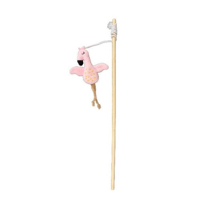 TROUBLE & TRIX RECYCLIES CAT TOY - FLAMINGO WAND, cat nip cat toy, Recycled bottles, Recycled cat toys, Pet Essentials Warehouse