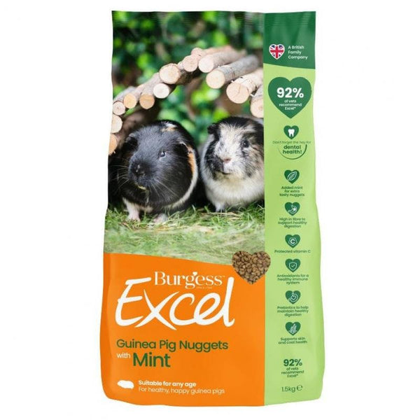 Burgess Excel Adult Guinea Pig Nuggets with Mint 1.5kg, Pet Essentials Warehouse