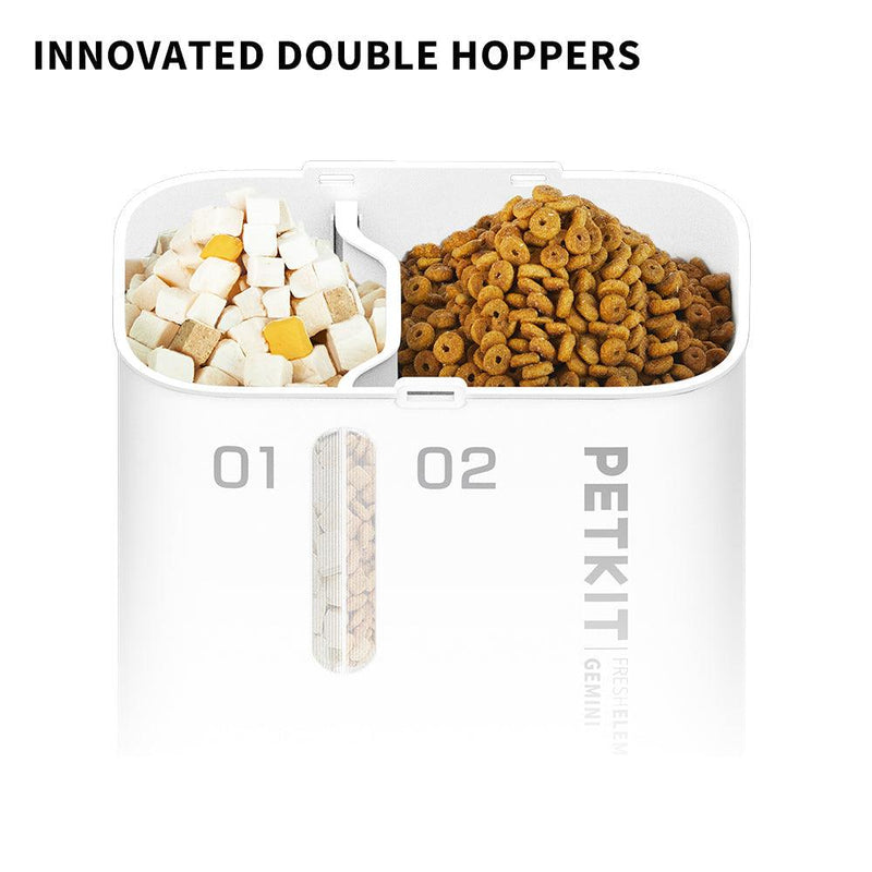 PETKIT Fresh Element Gemini Smart Feeder double hopper with biscuits, pet essentials warehouse