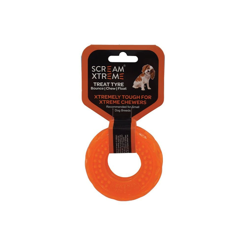 Scream Xtreme Treat Tyre Toy Orange Small, Pet Essentials Warehouse, Pet City