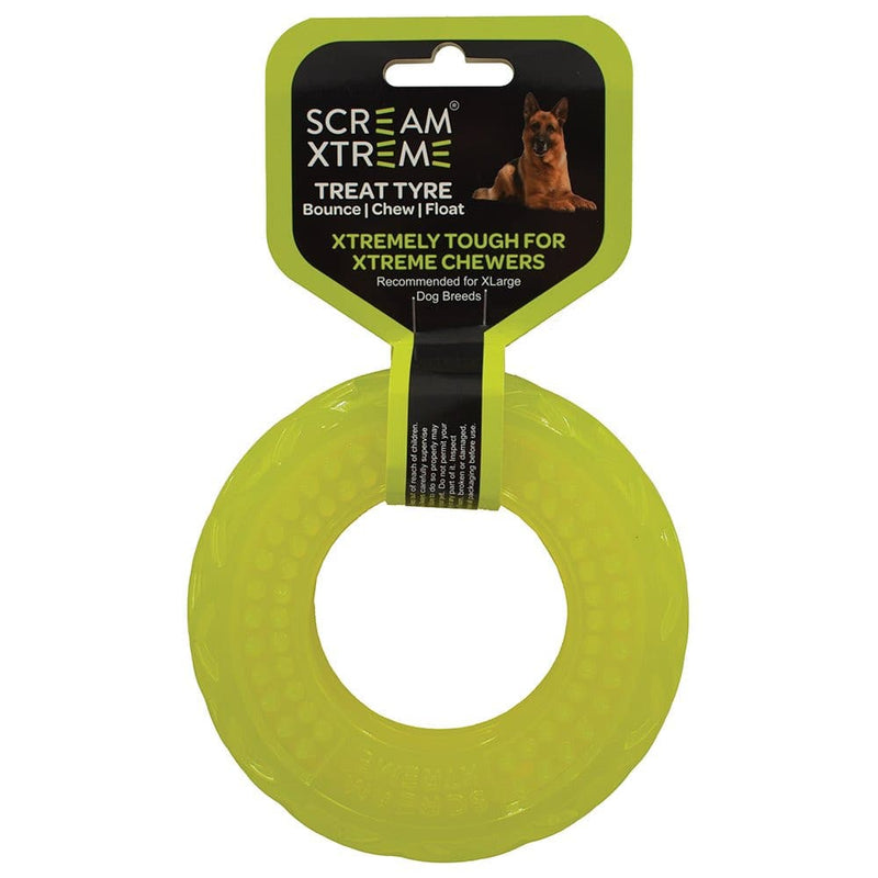 Scream Xtreme Treat Tyre Toy Green Medium, Pet Essentials Warehouse, Pet City