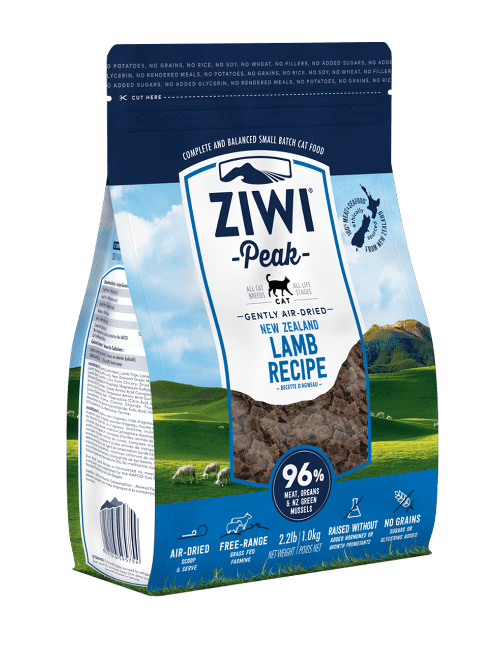 Ziwi Lamb Air Dried Cat Food A single-protein option for cats with protein allergies or sensitivities. ZIWI Lamb is sourced only from local New Zealand farms, ensuring the animals are free-ranging, grass-fed and finished.