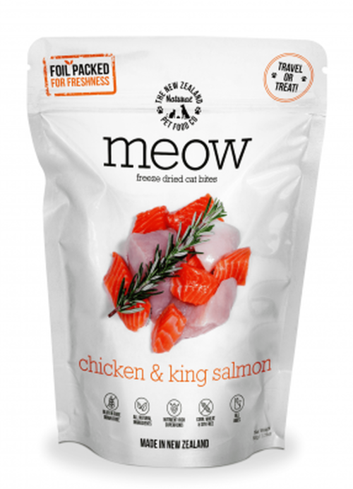 Meow Chicken & King Salmon Freeze Dried Cat Treats 50g, Pet Essentials Napier, Pets Warehouse, Pet Essentials NZ, Animates New Plymouth