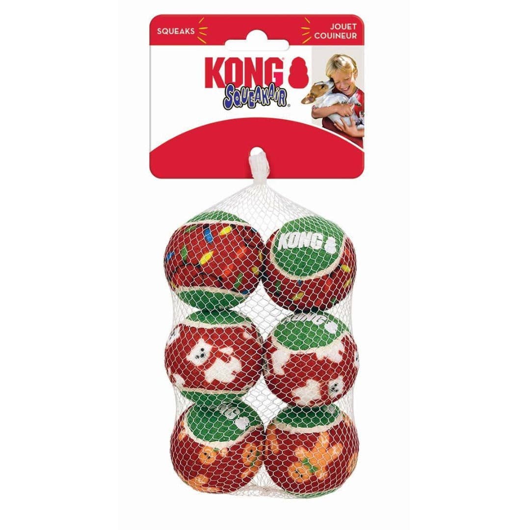 Kong Christmas Holiday Squeak Air Ball Fetch 6 Pack Christmas Dog