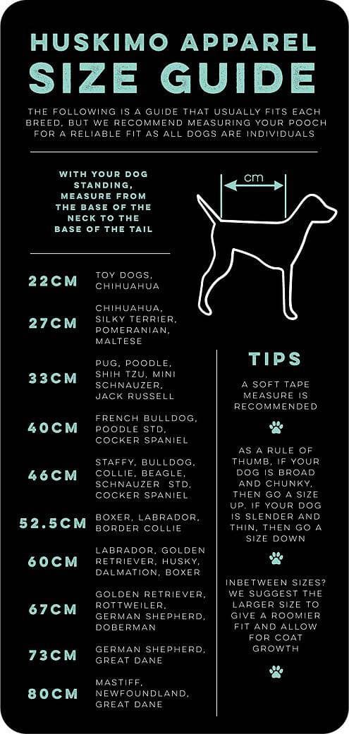 Huskimo Dog Coat Snowboard Marigold, huskimo dog coat size guides, pet essentials warehouse