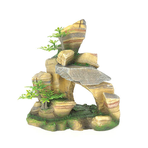 Aqua Care Ornament Rock Cliff with Plant, Plant with rock cliff ornament, ornament for fish tanks, Fish Tank Decor, Pet Essentials Warehouse