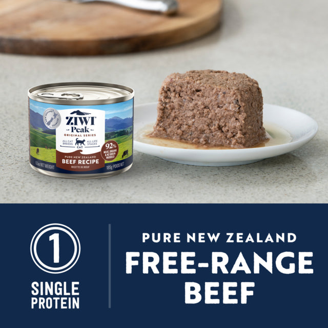 Ziwi Peak Beef Wet Cat Food, Cat wet food, all breeds and life stages, Beef cat wet fod, Newzealand made cat food, Pet Essentials Warehouse, Poster