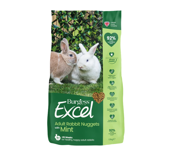 Burgess Excel Adult Rabbit Nuggets with Mint 1.5kg bag, Pet Essentials Warehouse