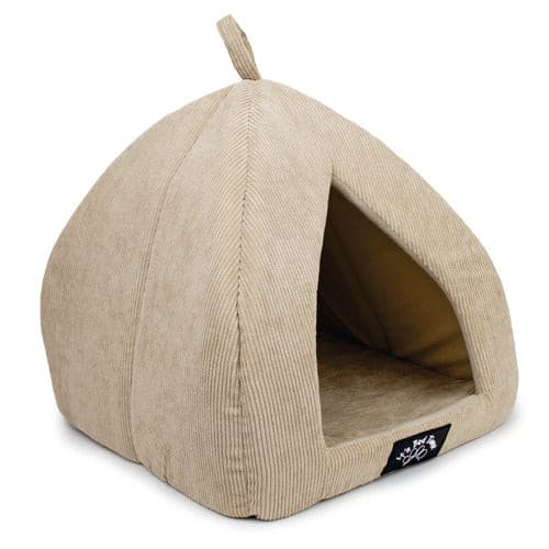 Its Bed Time Igloo Strip Velvet Beige Bed, Cat Cave Bed, Hide cave for dogs, pet essentials warehouse