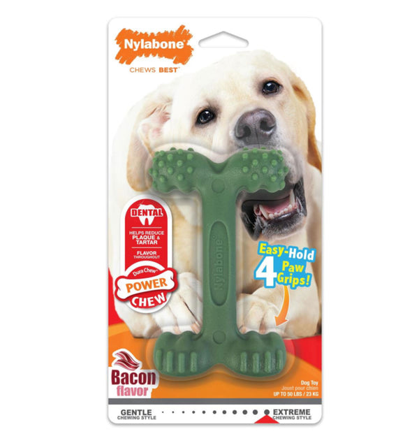 Power Chew Easy Hold Bone Dog Toy, Front Packaging, Easy hold, Bacon flavor, Pet Essentials Warehouse