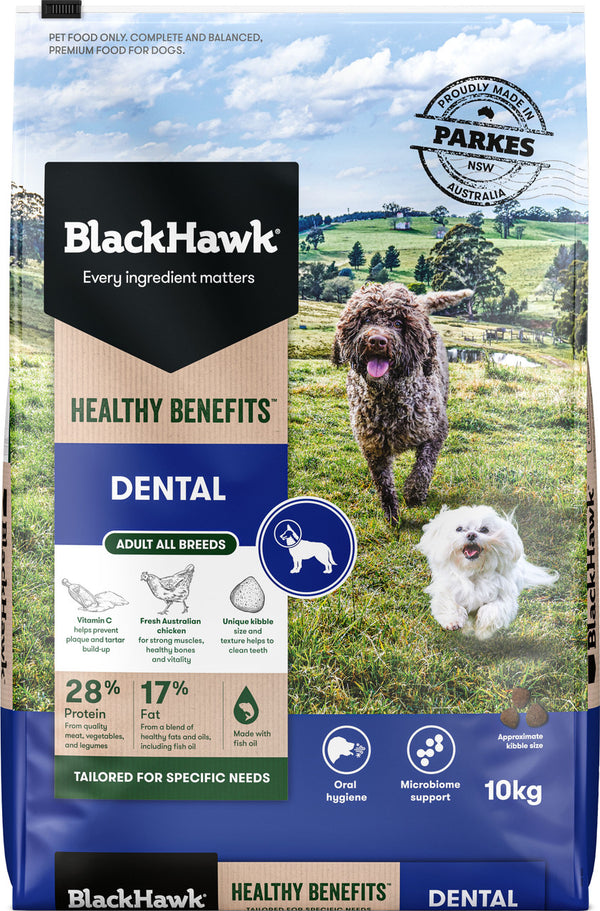 Black Hawk Healthy Benefits Dental Dry Dog Food 10kg bag, Pet Essentials Warehouse, Dog Dental Food