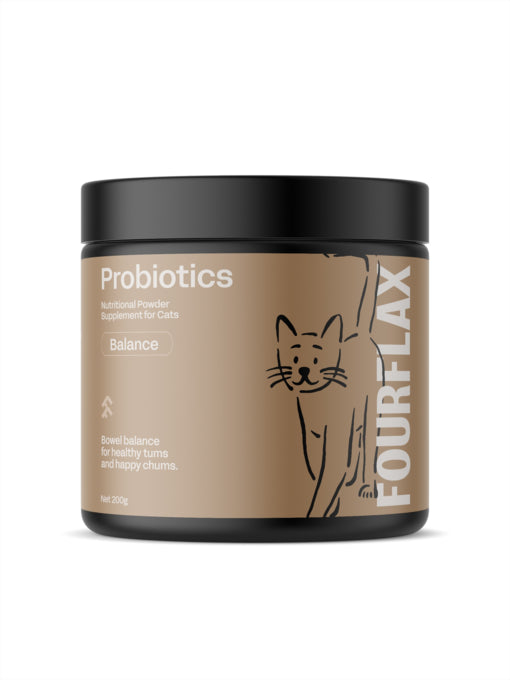 Fourflax Probiotics for Cats, Heathy tummies for cats, Probiotics for cats, balance for cats, bowel balance for cats, Pet Essentials Warehouse
