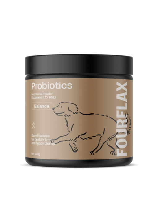 Fourflax Canine Probiotics, Bowel movement for dogs, supplement for dogs, Pet Essentials Warehouse, Probiotics for dogs, Pet Essentials Warehouse, Dog Tummy troubles, Natural Immunity for dogs