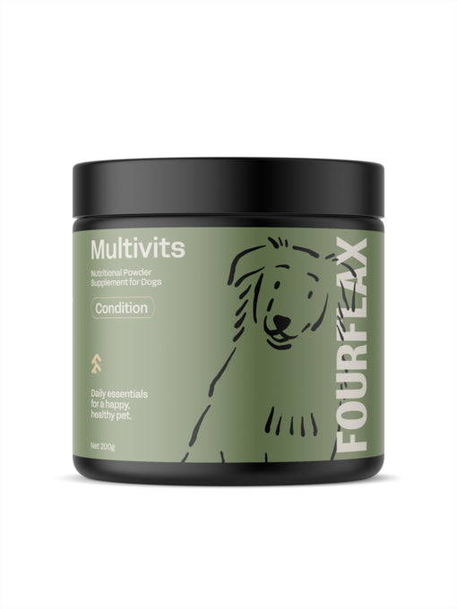 Fourflax Multivits Nutritional Powder Supplement for Dogs 200g bottle, pet essentials warehouse