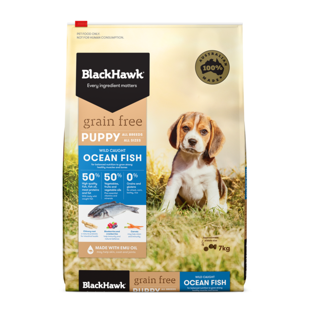 Black Hawk Grain Free Puppy Ocean Fish Dry Dog Food 7kg bag, Pet Essentials Warehouse