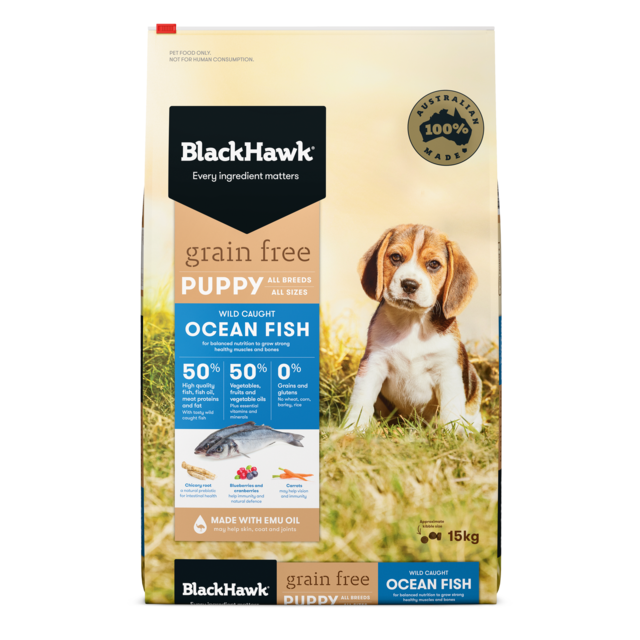Black Hawk Grain Free Puppy Ocean Fish Dry Dog Food 15kg bag, Pet Essentials Warehouse