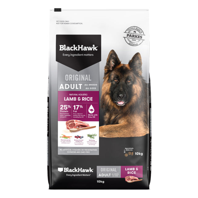 Black Hawk Original Adult Lamb & Rice Dry Dog Food 10kg, Pet Essentials Warehouse