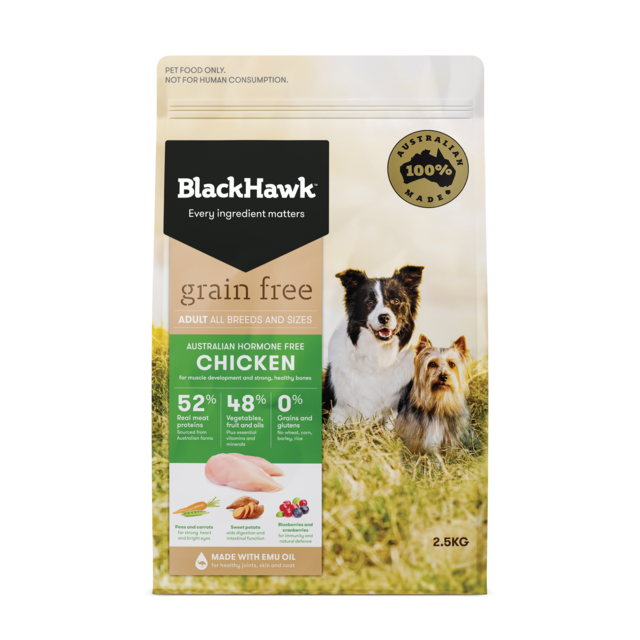 Black Hawk Grain Free Adult Chicken Dry Dog Food 2.5kg bag, Masterpet, Pet Essentials