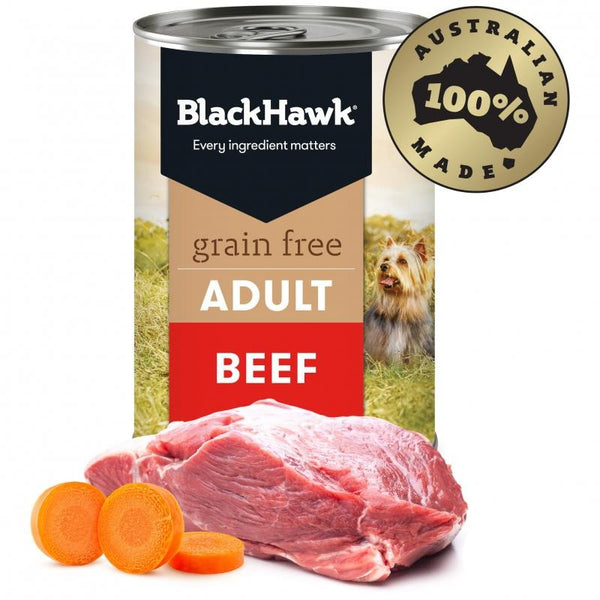 Black Hawk Grain Free Adult Beef Canned Wet Dog Food with carrot and chicken breast, pet essentials warehouse