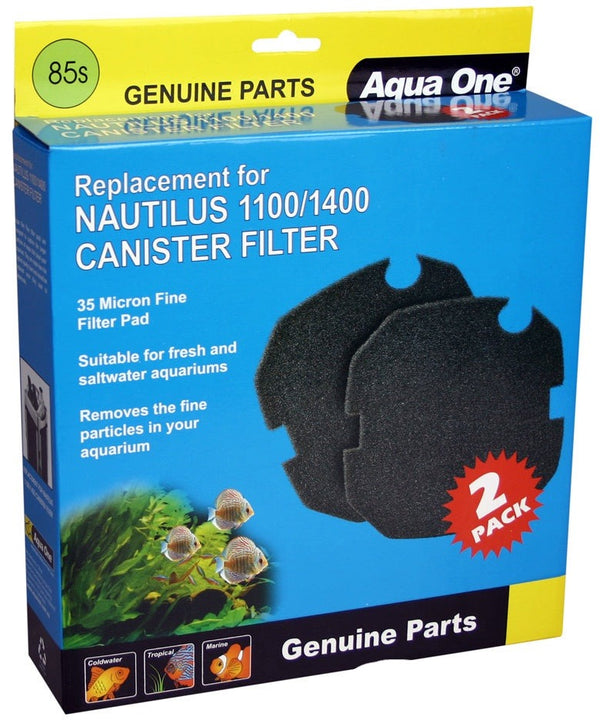 Aqua One Black Sponge Pad Nautilus 1100/1400 2 Pack (85S), Nautilus Canister Replacement, Pet Essentials Warehouse