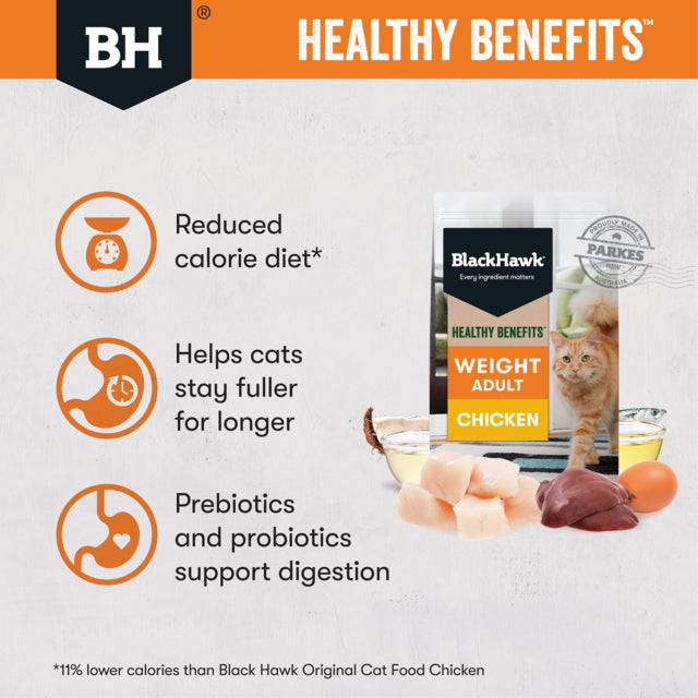 Black Hawk Healthy Benefits Adult Weight Chicken Dry Cat Food, weight control for cats, Healthy Benefits cat food, Black Hawk cat food, Pet Essentials Warehouse
