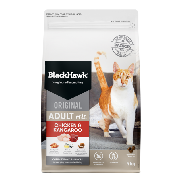 Black Hawk Original Adult Chicken & Kangaroo Dry Cat Food 4kg bag, Pet Essentials