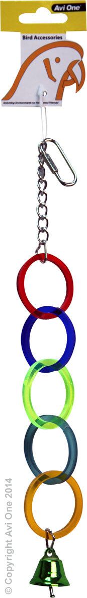 Avi One Parrot Toy Acrylic 5 Rings with Bell Bird Toy, Pet Essentials Warehouse, The Parrot Place, Happy Aniamlz