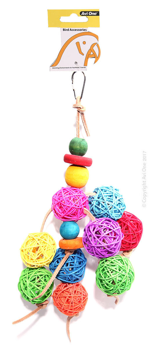 Avi One Leather Rope Coloured Rattan Ball Bird Toy, pet Essentials Warehouse, Pet Central