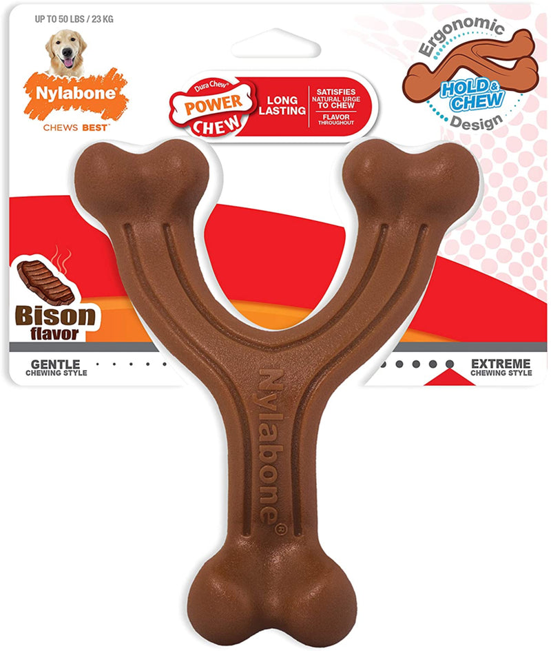 Nylabone Dura Chew Wishbone Bison large packing, long lasting chew toy dog, hold and chew, Pet Eseentials Warehouse