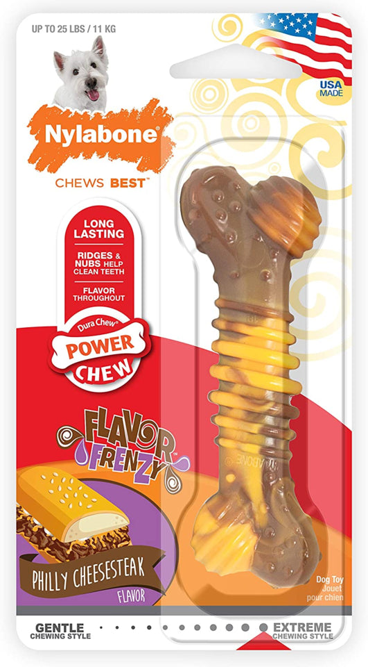 Nylabone Power Chew Philly Cheesesteak Dog Toy, small dog toy chew,power chew toy, Pet Essentials Warehouse