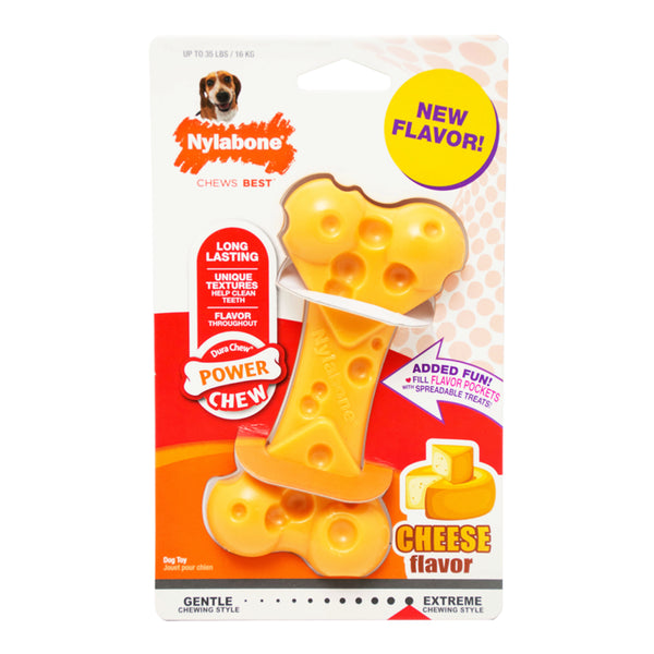 Nylabone Power Chew Cheese Bone Dog Toy, Cheese flavor dog chew toy, Medium dog chew, Pet Essentials Warehouse