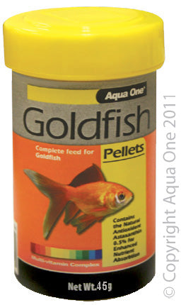 Aqua One Goldfish Pellet Fish Food 45g, 1mm pellet fish food, pet essentials warehouse